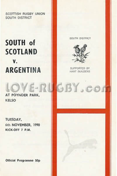 1990 South of Scotland v Argentina  Rugby Programme